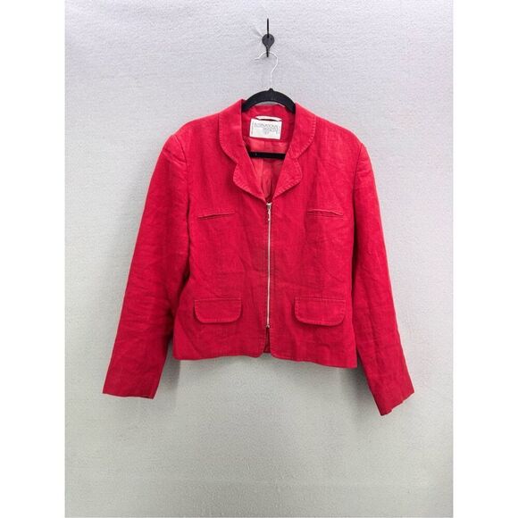 Vintage International Scene Womens Red Linen Zip Front Blazer Jacket Size 12 - Picture 1 of 9